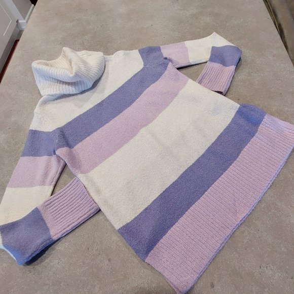 SUZY SHIER Cowl Neck Long Sleeves Color Block Pullover Sweater - Sz XS/TP - Picture 6 of 11